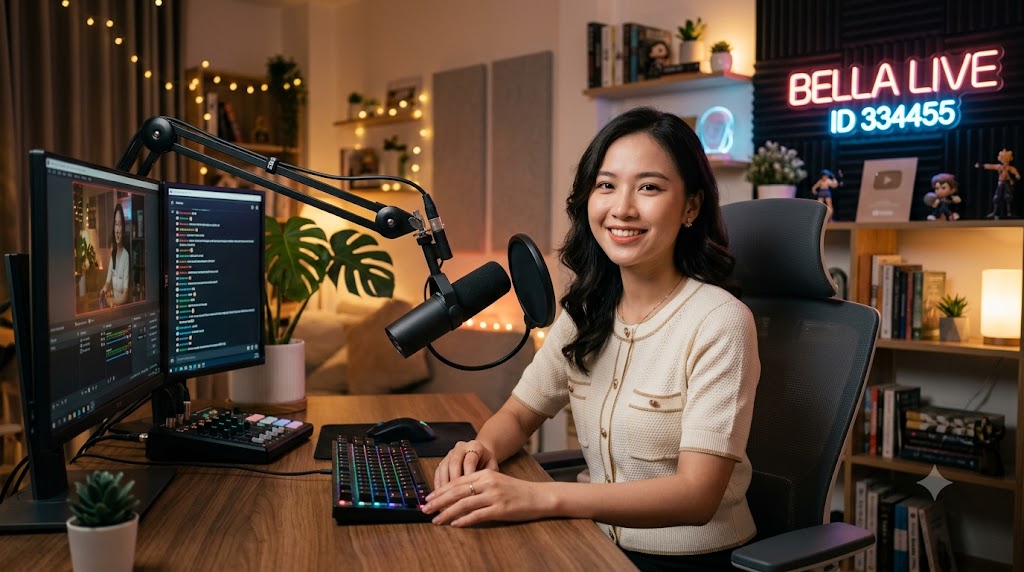 Idol Bella MMLive (ID 334455) xinh đẹp và tự tin trong phòng phát sóng trực tiếp