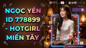 Idol Ngọc Yến MMLive ID 778899, hotgirl miền Tây mặc áo bà ba trắng đang livestream hát acoustic, kèm giao diện ứng dụng và watermark nanogate.io.